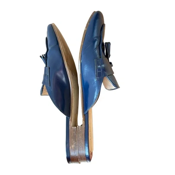 shoes J. CREW 8 navy leather mules slip-ons tassels - Picture 3 of 14